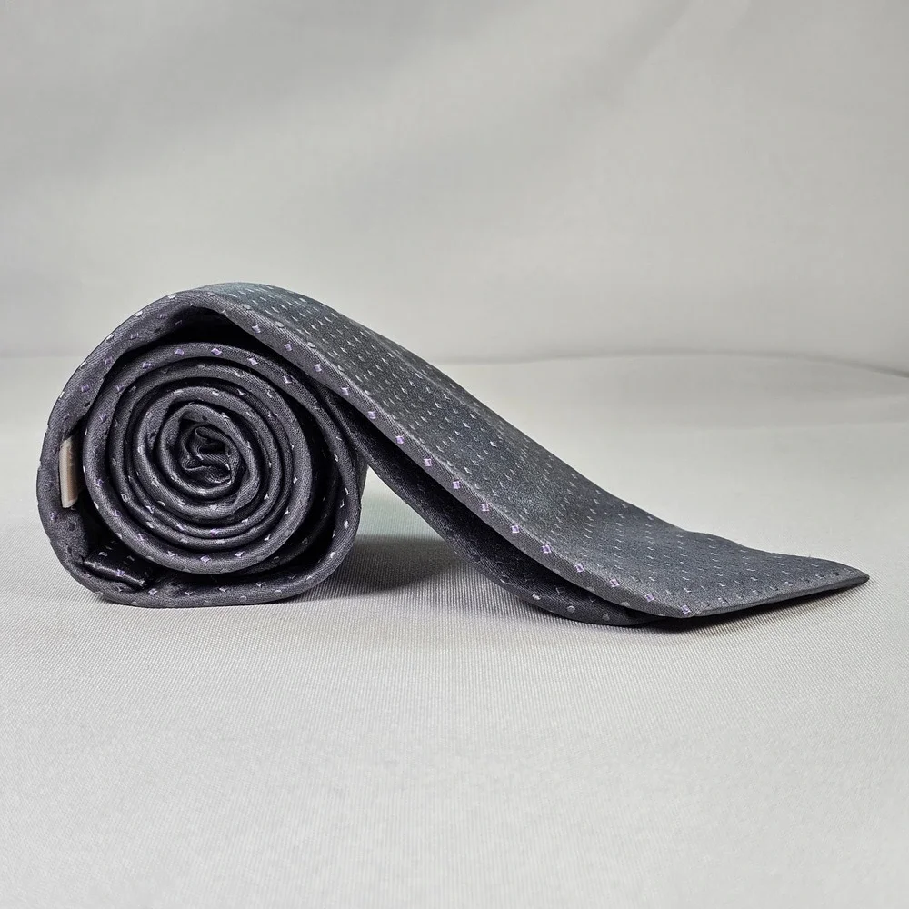 Michael Michael Kors Mens Silk Tie Grey Purple Geometric Square Pattern Necktie‎